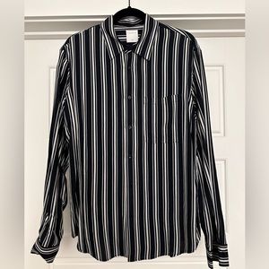 Sandro Long Sleeve Button Up Collared Shirt Stiped Navy Size XL / 44
